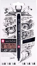 Pigma Micron Black Edition set + gratis etui 6 pennen zwart