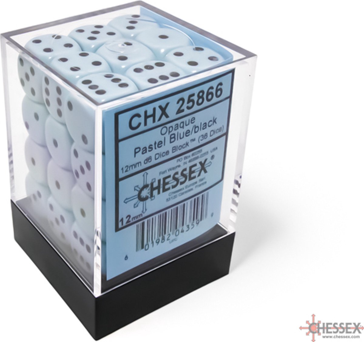 Chessex 36 x D6 Set Opaque Pastel 12mm - Blue/Black