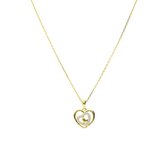 Lucardi Dames Zilveren goldplated ketting met hanger hart zirkonia - Ketting - 925 Zilver - Goudkleurig - 48 cm