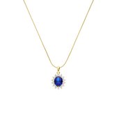 Lucardi Dames Zilveren goldplated ketting met hanger entourage blauw/wit - Ketting - 925 Zilver - Goudkleurig - 45 cm