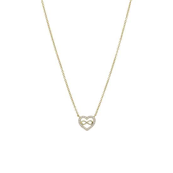 Lucardi Dames Zilveren goldplated ketting met hanger hart infinity zirkonia - Ketting - 925 Zilver - Goudkleurig - 48 cm