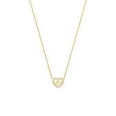 Lucardi Dames Zilveren goldplated ketting hart zirkonia - Ketting - 925 Zilver - Goudkleurig - 45 cm