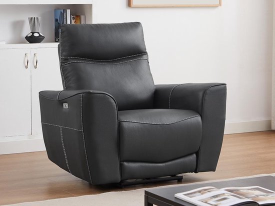 Elektrische relax-fauteuil van antracietgrijs vaarsleer DAMON L 108 cm x H 102 cm x D 90 cm