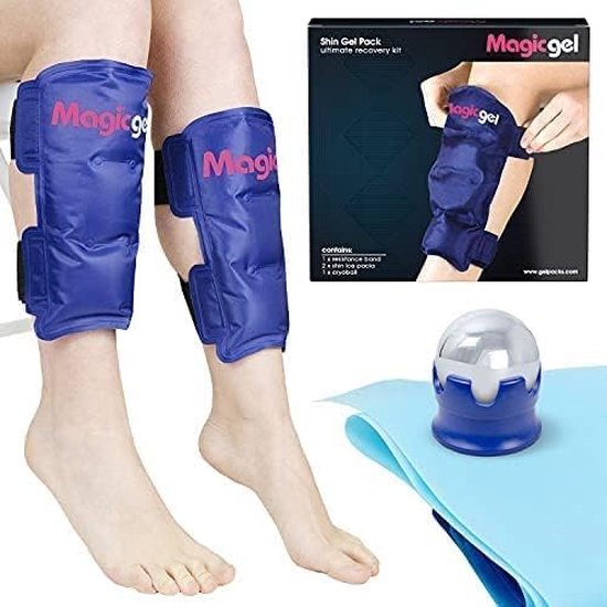 Magic Gel Tibia Ice Pack – Soulagement de la douleur de la périostéite tibiale – Pack de glace avec bandes extensibles (soutien des jambes pour le syndrome de stress tibial)