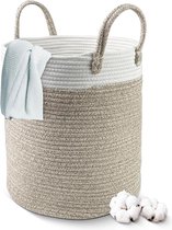 Wasmand, 38 liter, grote opbergmand, 35 cm x 40 cm, wasverzamelaar met handvat, laundry baskets gevlochten handwerk, van gevlochten katoen, voor waskamer, woonkamer, kinderkamer