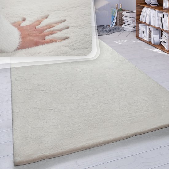 Paco Home Tapis à poils longs salon fourrure artificielle super doux uni en différents. dimensions et couleurs 150 cm Quadrat