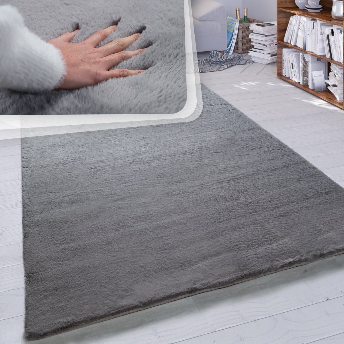 Paco Home Hoogpolig vloerkleed woonkamer kunstvacht superzacht effen 80x150 cm