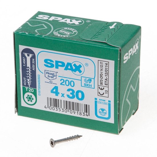 Spax Spaanplaatschroef RVS Torx 4.0 x 30 (200) - Spax