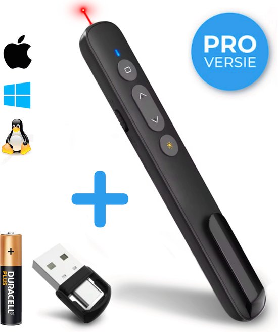 Presentatie Klikker - Voor MacOS, Windows, Linux - 30 Meter - USB & USB-c - Draadloze Presenter Pro - Laser Pointer