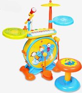 Elektronische Piano en Drumkit voor kinderen - Realistisch drumgeluid - 8-toetsen toetsenbord - Mp3-stekker - Inclusief stoel - Blauw/Geel - Educatief Babyspeelgoed - Geluid en Spelletjes