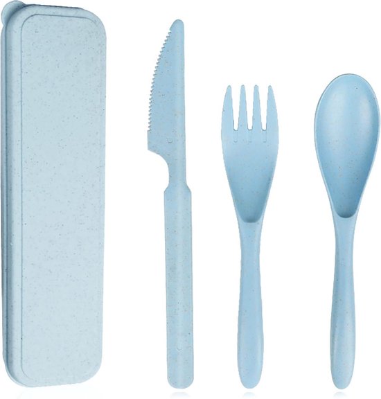 YONO reisbestek set – mes – vork – lepel – blauw