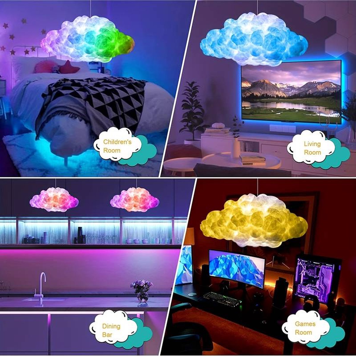 Thunder Cloud Light voor Plafond, 3d Thundercloud Led-Lichtset Cotton Cloud Kleurrijke Sfeer Nachtlampje Diy Creatief voor Slaapkamer Gaming Room Party Club Bar Decorations,Rgb,98ft/30m