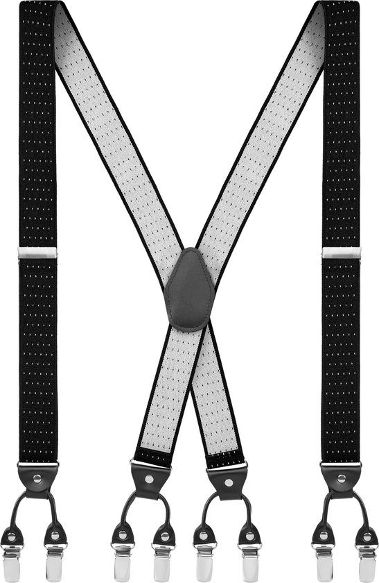 Vexel | Brede Gestippelde Zwarte X-vormige Clip Bretels