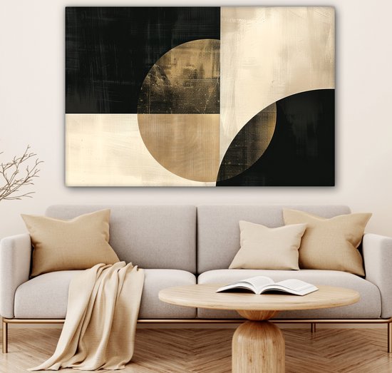 Peinture sur toile 120x80 cm - Décoration murale Abstrait - Formes géométriques - Zwart - Or - Décoration murale salon - Décoration chambre moderne - Tableaux abstraits