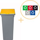 Plafor Fit Bin Prullenbak met Deksel voor Afvalscheiding - 75L – Grijs/Geel- Inclusief 5-delige Stickerset - Afvalbak voor gemakkelijk Afval Scheiden en Recycling - Afvalemmer - Vuilnisbak voor Huishouden, Keuken en Kantoor - Afvalbakken - Recyclen