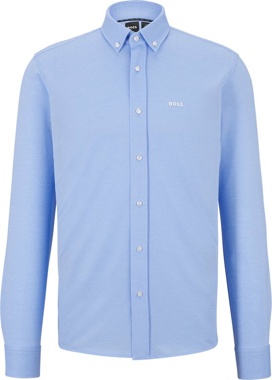 BOSS Joe regular fit overhemd - structuur - blauw - Strijkvriendelijk - Boordmaat: 41