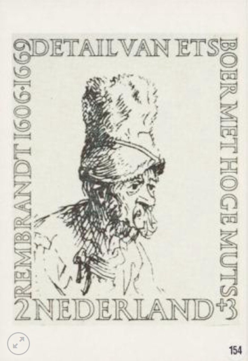 Briefkaart met afbeelding boer met hoge muts – Ets van rembrandt postzegel