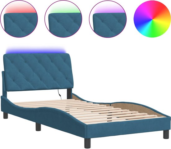 vidaXL - Bedframe - met - LED-verlichting - fluweel - blauw - 100x200 - cm