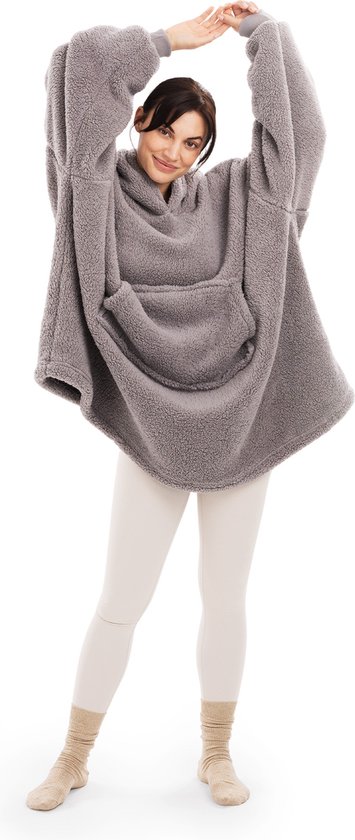 HOMELEVEL unisex hoodie van fleece - Cuddle hoodie voor dames en heren - Hoodie deken van bijzonder zachte, dikke fleece - Maat XL in lichtgrijs