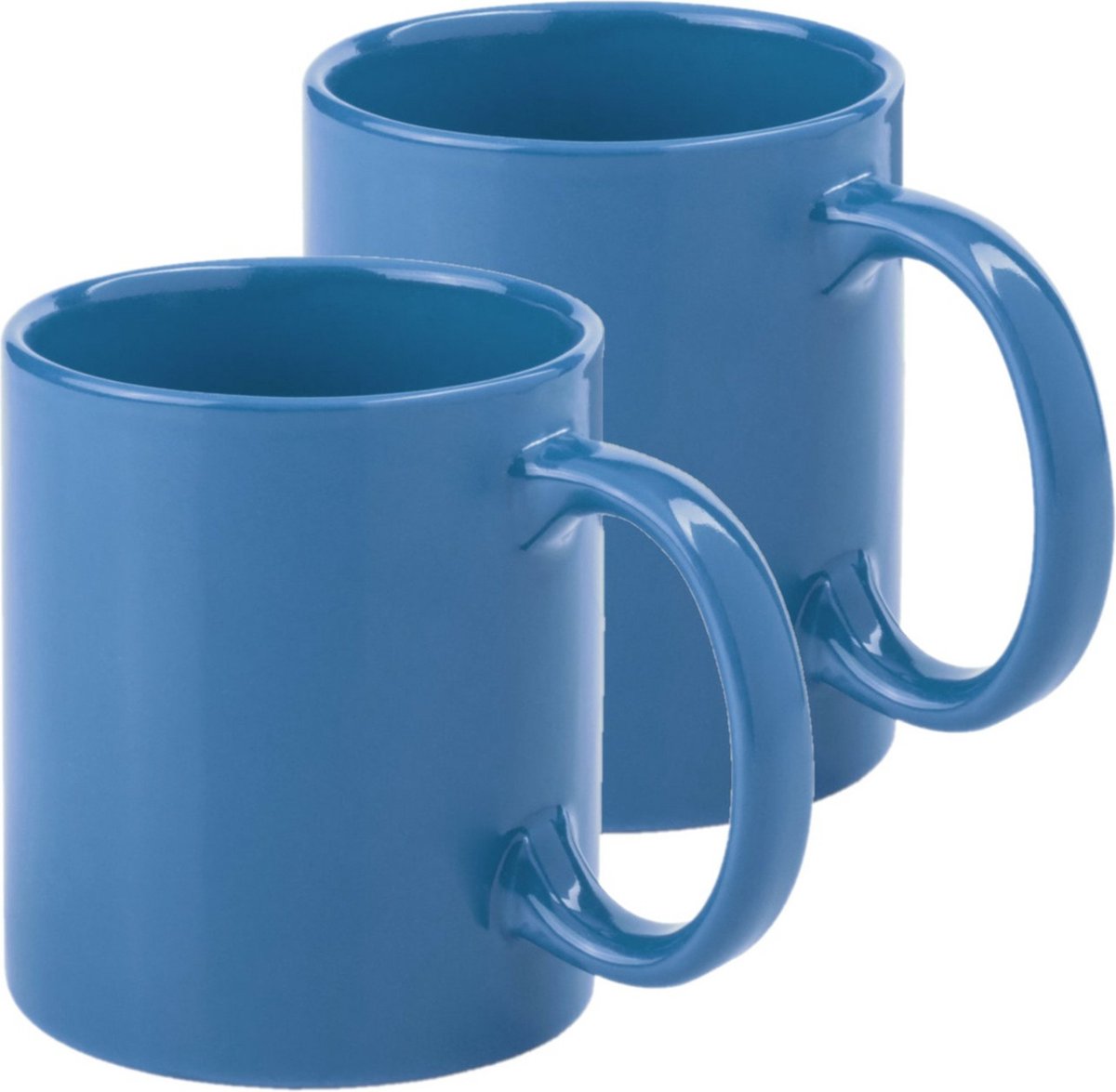 Bellatio Design Koffie mokken/bekers - 2x - keramiek - glans - met oor - blauw - 370 ml
