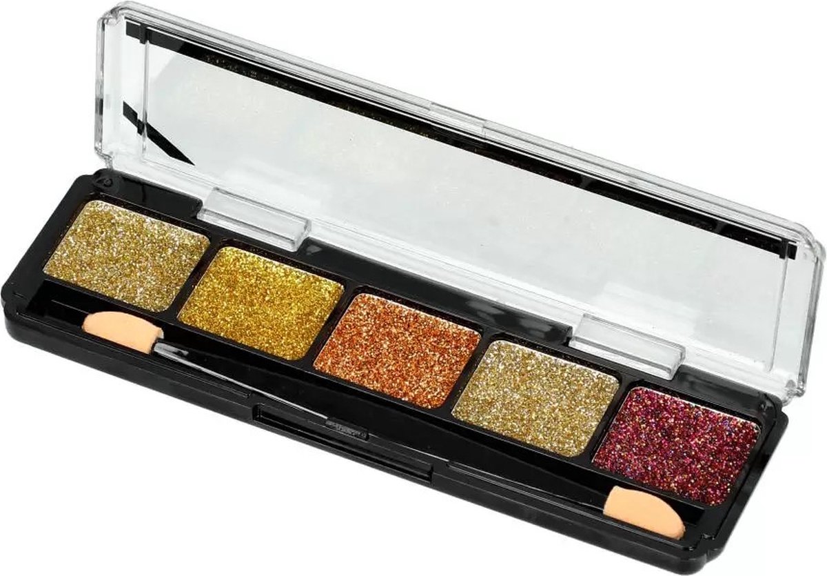 Leticia Well - Glitter Cream Make-up Palette - Crème Textuur - Ogen en Lippen en Huid - 5 tinten goud/koper/paars - nummer 02