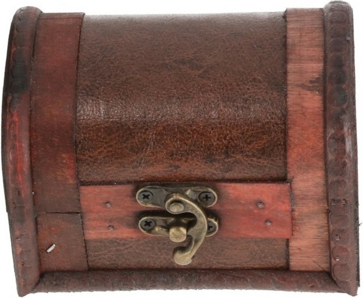 Cepewa klein Sieradenkistje met sluiting/deksel - 11 x 8 x 8 cm - old look - schatkist stijl - bruin - hout