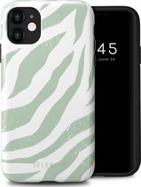 Selencia Hoesje Geschikt voor iPhone 11 Hoesje - Selencia Vivid Backcover - Colorful Zebra Sage Green