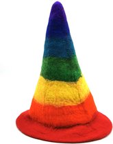 Boutique Trukado - Vilten punthoed "Regenboog"- handgevilt, 100% wol - een maat - past voor iedereen!
