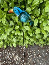 Metaal solarlamp op tuinsteker " Tropische blauwe vogel" - meerkleurig - tuinsteker - hoogte 60 x 20 x 2 cm - Tuindecoratie - Tuinverlichting