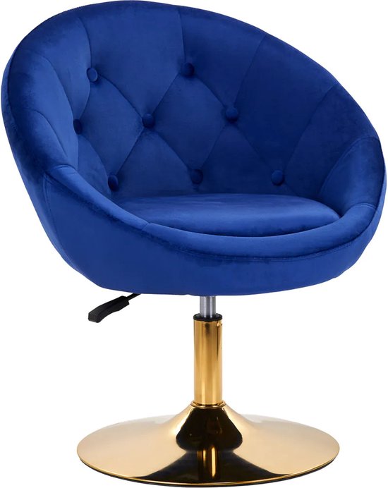 Chaise pivotante LUX velours bleu foncé - chaise de salon - décoration - chaise de maquillage - chaise de coiffeur - velours - chaise dorée
