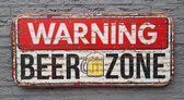 Denza - Metalen plaat Beer zone Warning met een lengte van 100 cm en breedte 46 cm - uniek decoratie model - blikken retro vintage wand paneel - schilderij