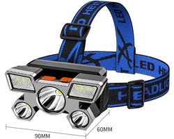 Hoofdlamp Met LED Verlichting - 5-LED Zaklamp - Hoofdlamp - LED Lamp - LED - Headlamp - Rechargeable Headlamp - USB Oplaadbaar - SOS-modus - Waterbestendig - Waterproof - Camping - Kamperen - Kampeeruitrusting - 4 Lichtstanden - Blauw - Blue -