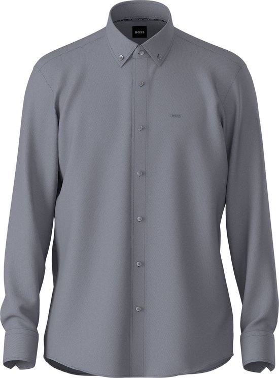 BOSS Joe regular fit overhemd - structuur - grijs - Strijkvriendelijk - Boordmaat: 37