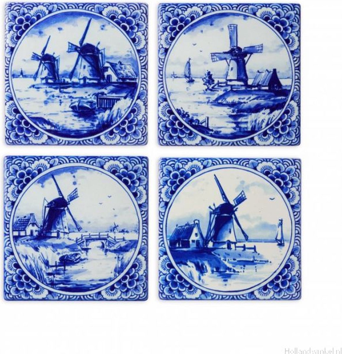 Heinen Delfts Blauw - Onderzetters 'Molens' (Set van 4)