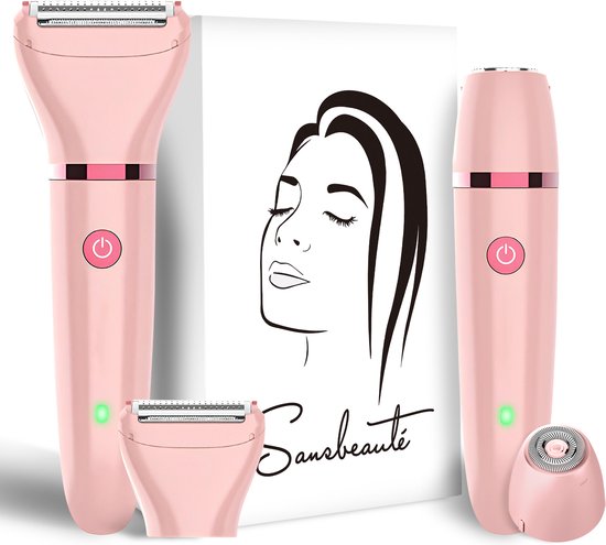 2-in-1 Ladyshave + 2 Extra Scheerkoppen - Gezicht - Oksels - Benen - Bikinilijn - Scheerapparaat Vrouw - Elektrisch Ontharen - Haarverwijderaar Dames - Trimmer Vrouw - Intieme Zone Schaamhaar - Ladyshaves Bikini