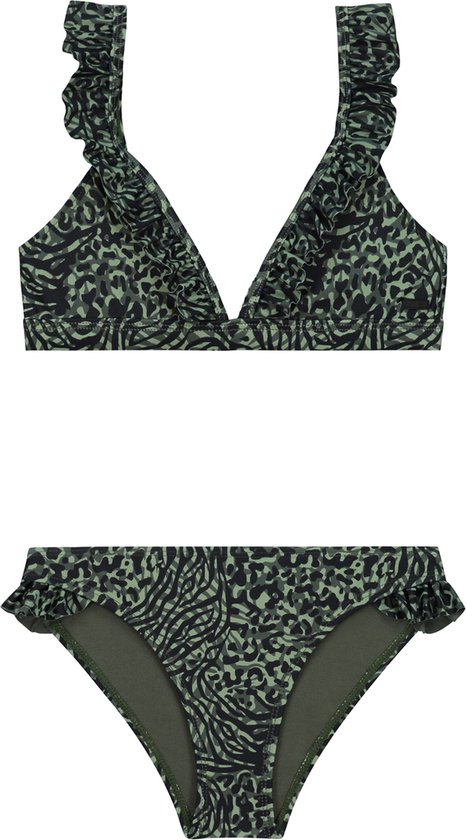 Shiwi Bikini set BELLA FIXED TRIANGLE SET RUFFLE - forest green mixed animal - 122/128