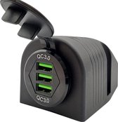 ProRide® 12V USB Stopcontact 3 Poorten Opbouw - QC3.0 - DS2085B - USB Autolader, Boot en Camper - Complete set - Blauw