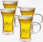 Premium Dubbelwandig Glas voor Bier en Koffie met Oor - Set van 4 - Geniet van de Perfecte Temperatuur - Bierglazen - Koffieglazen