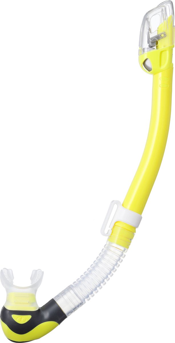 TUSA Hyperdry Elite II – Premium snorkel met droogtop systeem en hypoallergene siliconen mondstuk – Geel/Transparant – SP0101 FY