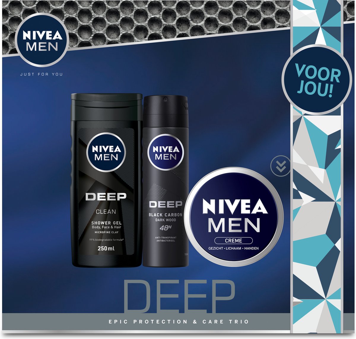 NIVEA MEN Deep Geschenkset Mannen - Cadeau Man - Giftset met Douchegel, Deodorant en Crème - Sinterklaas Cadeau - Kerstcadeau op Prijzenvolger.com