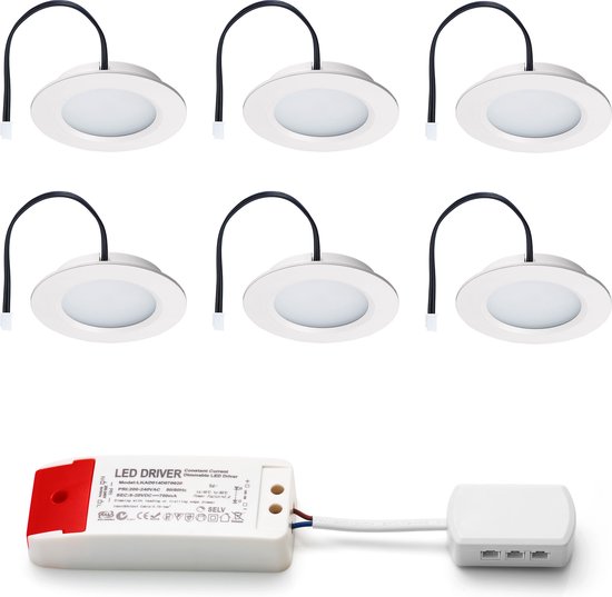 Ledisons LED-inbouwspot Modena wit dimbaar set 3-6 stuks - Ø68 mm - 3 jaar garantie - 2700K (extra warm-wit) - 190 lumen - 3 Watt - IP44