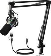 Maono PD200XS - Microphone RVB dynamique XLR avec bras télescopique (66 cm !) - PC - Microphone USB pour Streaming / Podcast / Studio / Gaming / PS4/5 / Mac