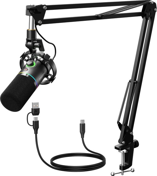 Maono PD200XS - XLR Dynamische RGB Microfoon met Telescopische Arm (66cm!) - PC - USB-microfoon voor Streaming / Podcast / Studio / Gaming / PS4/5