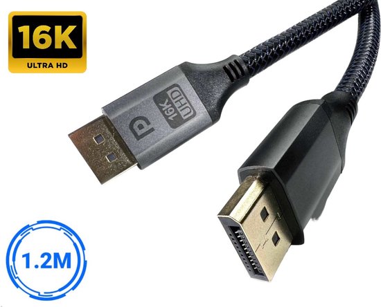 DisplayPort Kabel 2.1 - 16K@60Hz/8K@120Hz/4K@144Hz - DisplayPort naar DisplayPort - DP kabel - 1.2 meter