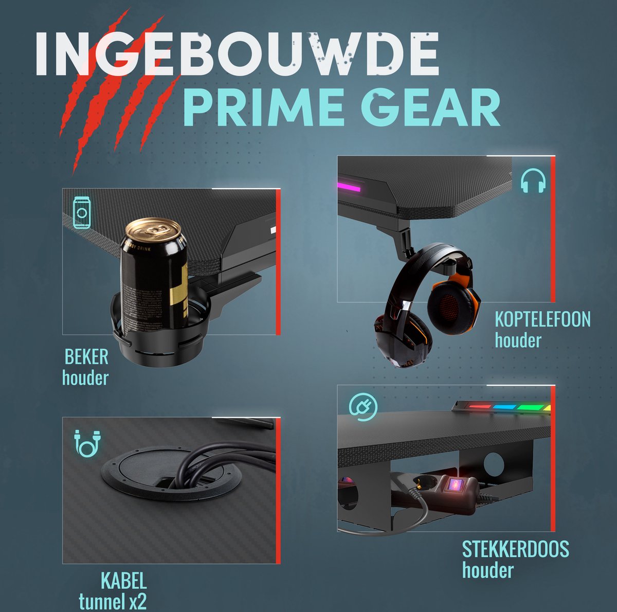 For The Win® For The Win Gaming Bureau met LED Verlichting - Game Bureau - Incl. RGB Muismat - Gaming Desk - Computer Tafel - Gaming Tafel