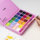 HIMI - Gouache - set de 24 couleurs x 30ml - en boite de rangement plastique rose + pinceaux set de 3 - Rose