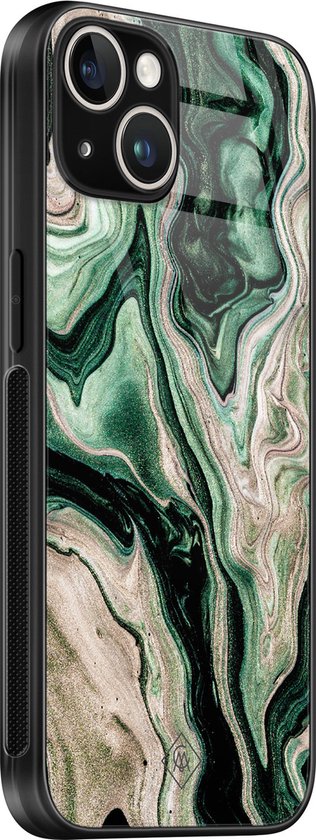 Coque Casimoda® - Convient pour iPhone 13 - Marbre vert / Marbre - Étui rigide de Luxe Zwart - Coque arrière pour téléphone - Vert