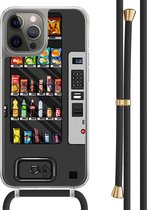 Casimoda® hoesje met zwart koord - Geschikt voor iPhone 12 Pro - Snoepautomaat - Afneembaar koord - TPU/polycarbonaat - Zwart