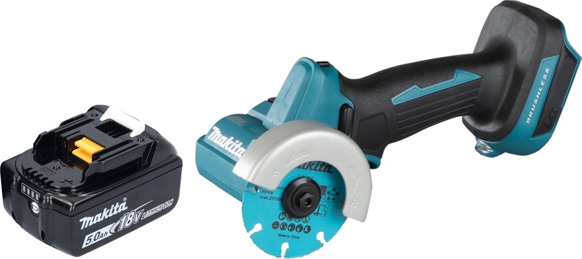 Makita DMC 300 T1 accu haakse slijper 18 V 76 mm borstelloos + 1x oplaadbare accu 5.0 Ah zonder lader