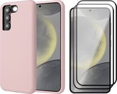 Hoesje geschikt voor Samsung Galaxy S24 - 2x Screenprotector Volledig Dekkend Glas - Mat Back Case Roze